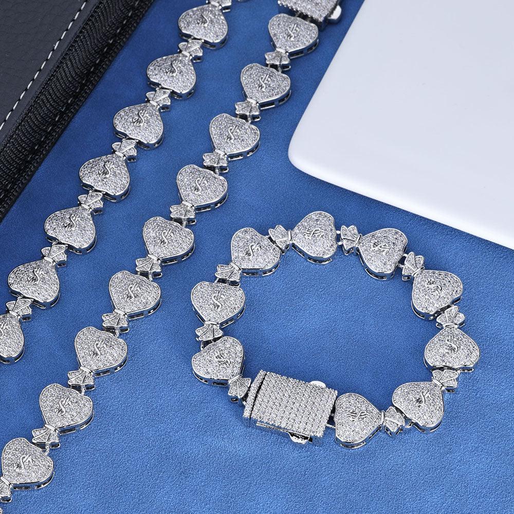 15mm Moissanite Money Bag Cuban Link Chain for Men – S925 Sterling Silver Custom Luxury Hip Hop Necklace - CaratixJewelry