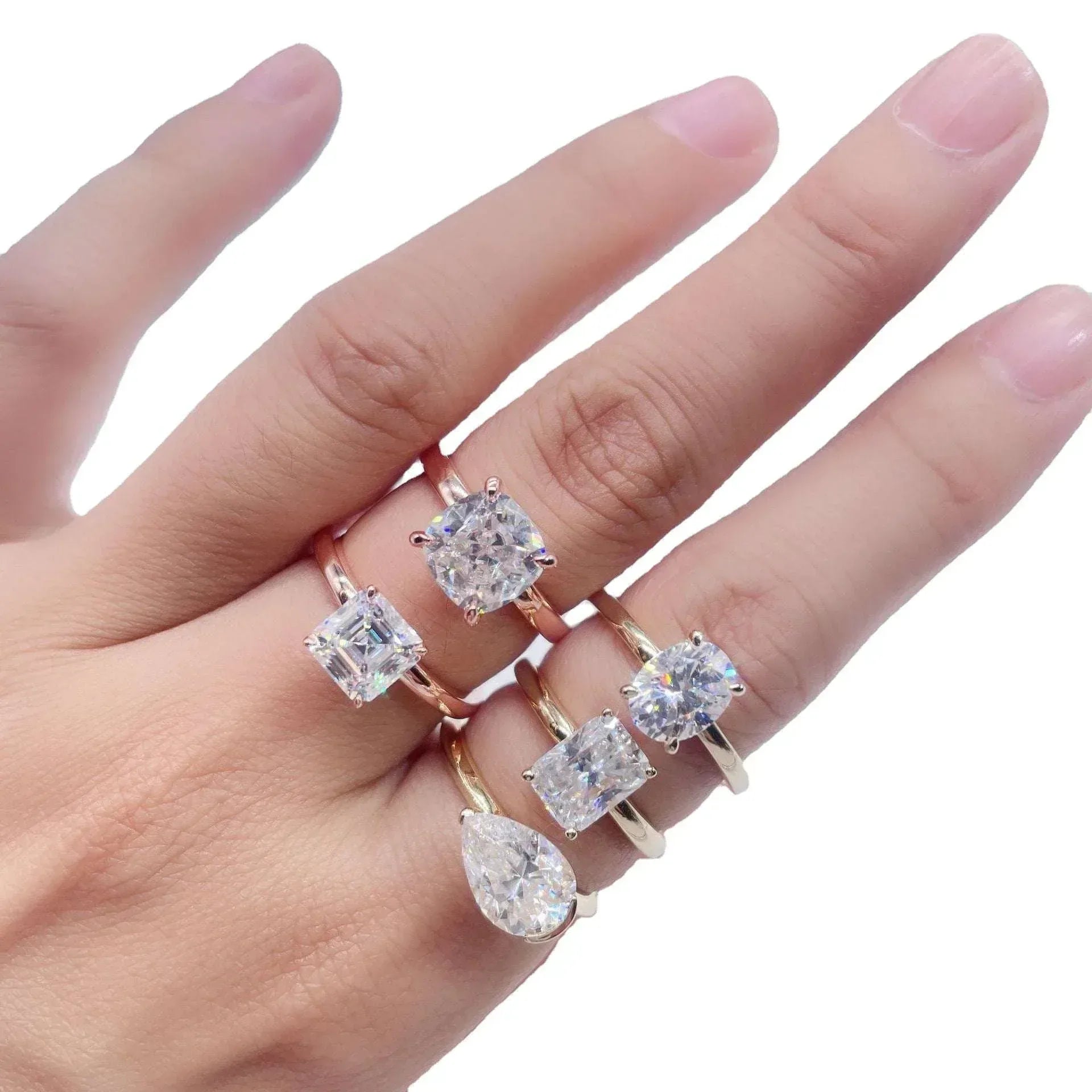 Unique Emerald-Cut Moissanite Ring | Platinum-Plated S925 Silver Women’s Trendy Jewelry - CaratixJewelry