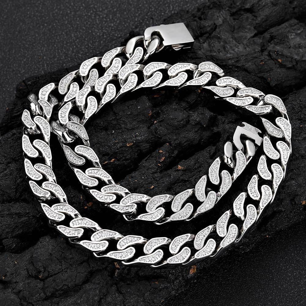 12mm Iced Out Stainless Steel Cuban Chain Zircon Necklace for Men | Caratix Jewelry - CaratixJewelry