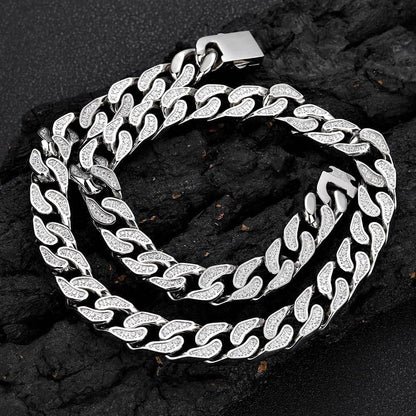 12mm Iced Out Stainless Steel Cuban Chain Zircon Necklace for Men | Caratix Jewelry - CaratixJewelry