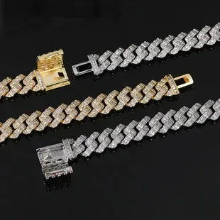 12mm Stainless Steel Hip Hop Bracelet with CNC Half Pavé Zircon - CaratixJewelry