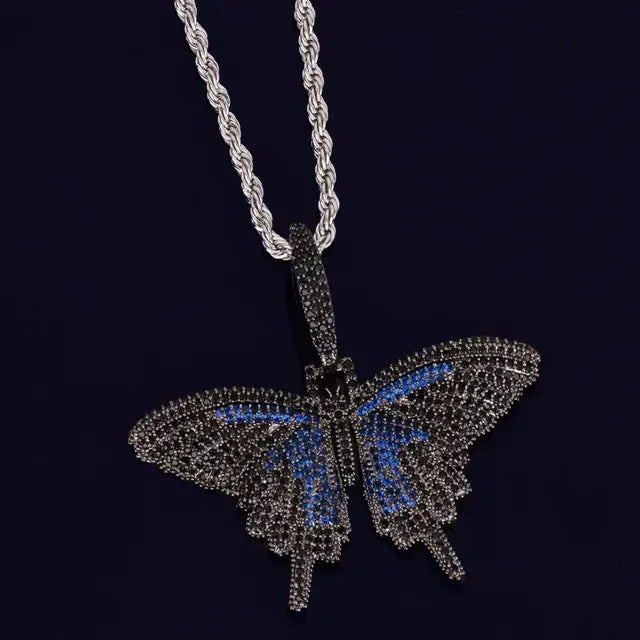 Luxury Multi-Color Iced Out Butterfly Pendant | Unisex Rainbow Zircon Animal Necklace | Premium Copper Hip Hop Butterfly Bling | Senior Sense Jewelry | Caratix - CaratixJewelry