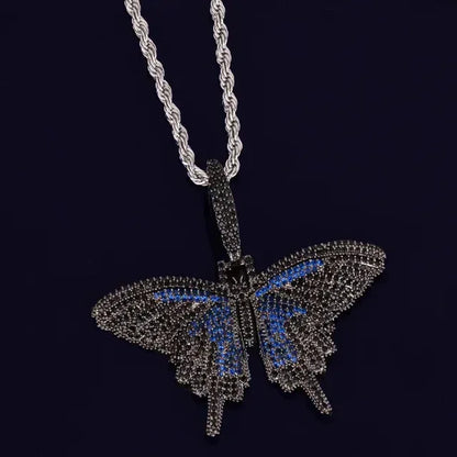 Luxury Multi-Color Iced Out Butterfly Pendant | Unisex Rainbow Zircon Animal Necklace | Premium Copper Hip Hop Butterfly Bling | Senior Sense Jewelry | Caratix - CaratixJewelry