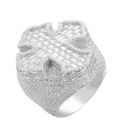Baguette Moissanite Cross Men's Ring 925 Silver | Caratix