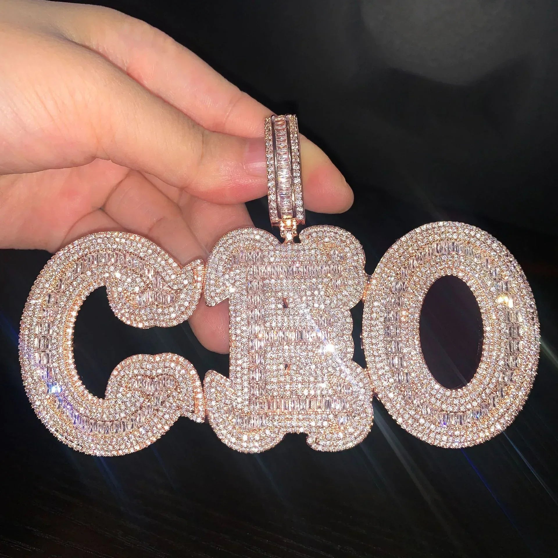 Baguette Script Letter Pendant | DIY CZ Initial Hip Hop Custom Necklace - CaratixJewelry