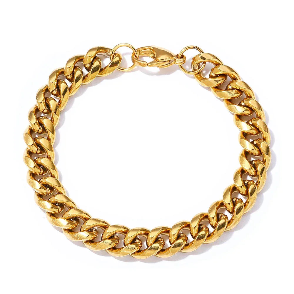 Rounded Cuban Link Stainless Steel Necklace with Lobster Clasp Gold Chain Rapper Style for Men | Caratix Jewelry - CaratixJewelry