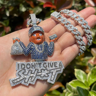Iced Out "SHIT" Cartoon Letter Pendant | Men's Real Copper CZ Necklace - CaratixJewelry