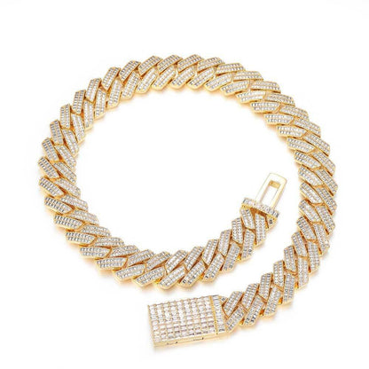20mm Double-Row T-Bar Moissanite Cuban Link Chain for Men – S925 Sterling Silver Luxury Hip Hop Necklace - CaratixJewelry