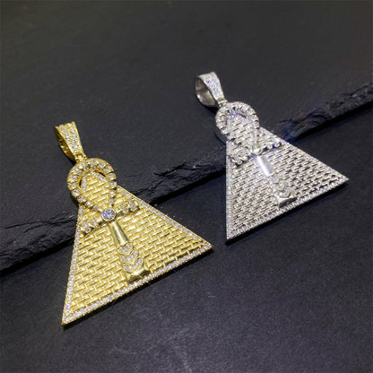 S925 Sterling Silver Moissanite Pyramid Pendant | Iced Out Egyptian Charm | Caratix