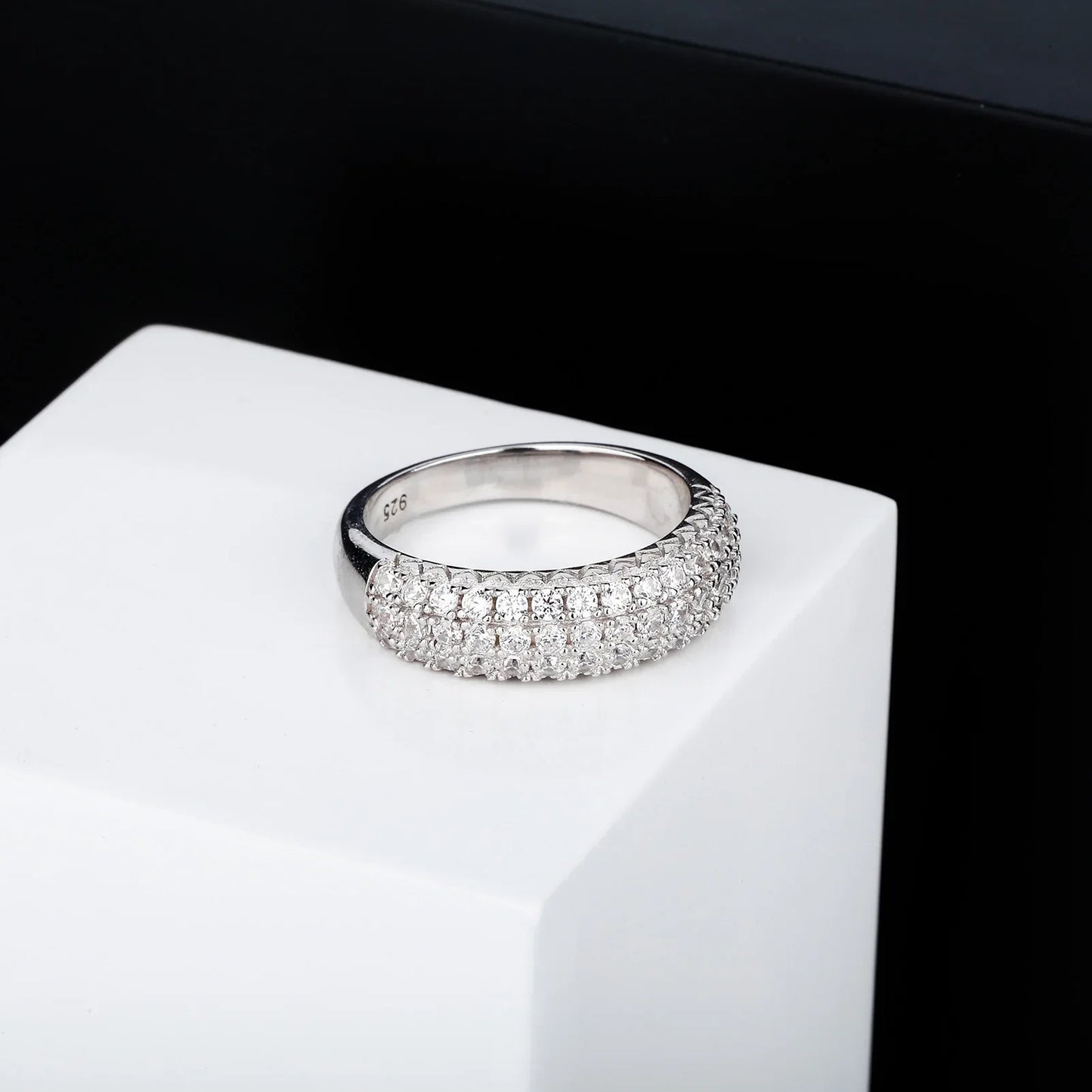 S925 Sterling Silver Starry Night Ring | Full Iced Out Pave Band | Caratix