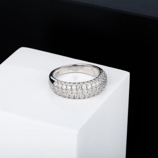 S925 Sterling Silver Starry Night Ring | Full Iced Out Pave Band | Caratix