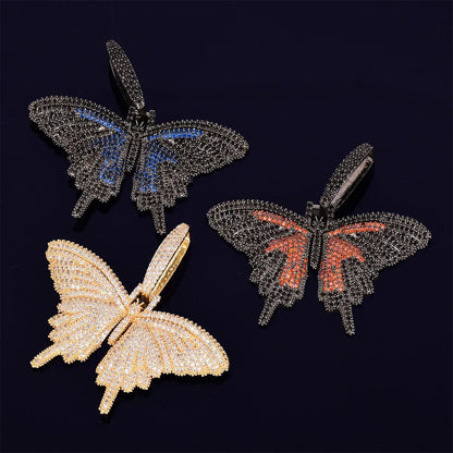 Luxury Multi-Color Iced Out Butterfly Pendant | Unisex Rainbow Zircon Animal Necklace | Premium Copper Hip Hop Butterfly Bling | Senior Sense Jewelry | Caratix - CaratixJewelry