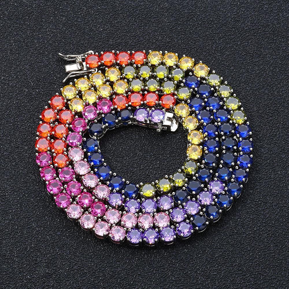 5mm Colorful Zircon Tennis Chain Necklace Hip Hop Bling | Caratix Jewelry - CaratixJewelry