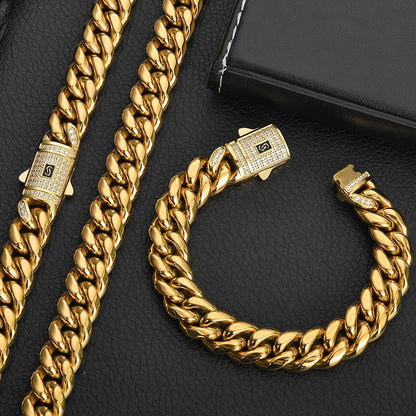 Clasp Cuban Link Bracelet with Polished Stainless Steel - CaratixJewelry