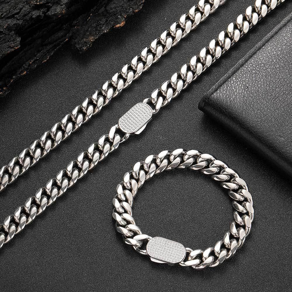 Stainless Steel Iced Out Cuban Chain Zircon Necklace with Spring Clasp for Men | Caratix Jewelry - CaratixJewelry