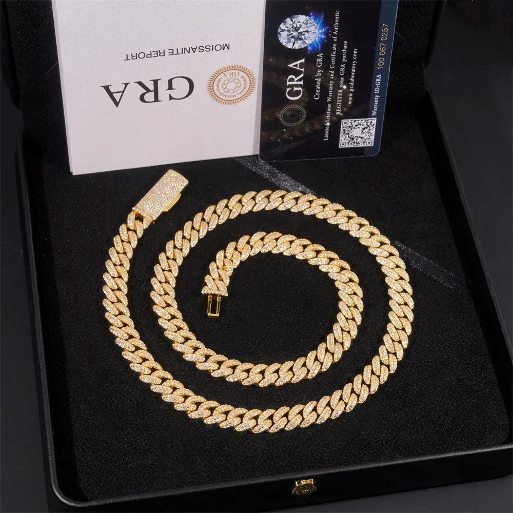 10mm Crescent Moissanite Cuban Link Chain – S925 Sterling Silver Iced-Out Hip Hop Streetwear Necklace - CaratixJewelry