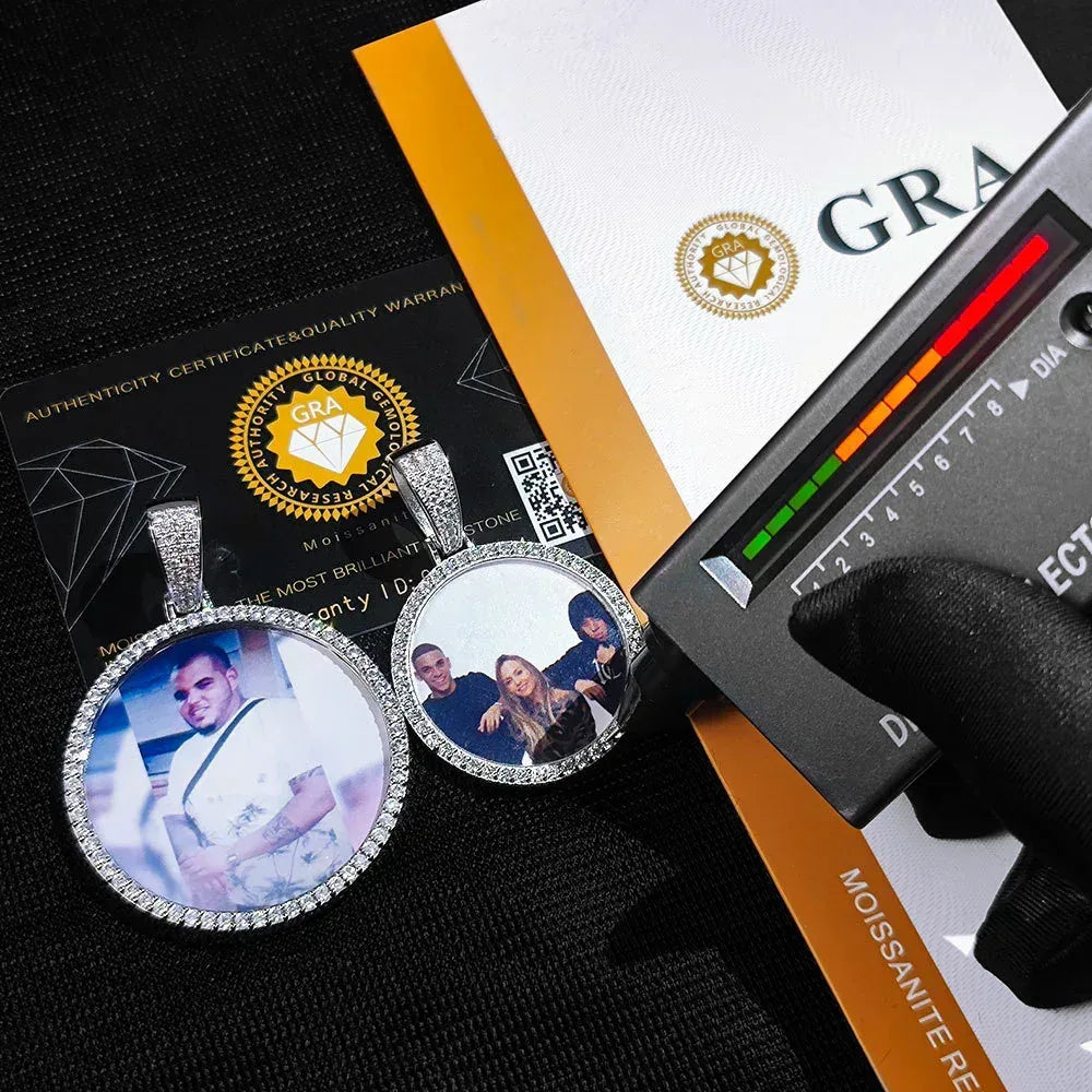 Custom Photo Frame Pendant S925 Silver Moissanite Necklace Mens | Caratix Jewelry - CaratixJewelry