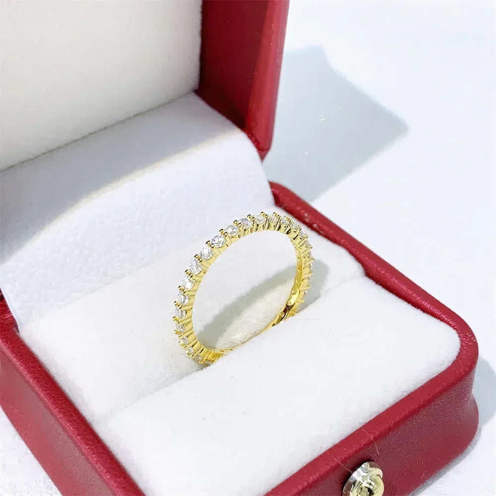 2mm Minimalist Moissanite Band Ring | S925 Silver Dainty Full Iced Out Jewelry - CaratixJewelry