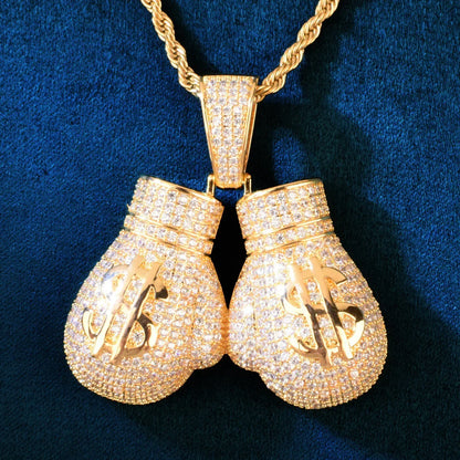 Iced Out Boxing Glove Money Pendant Necklace – Hip Hop CZ Trendy Streetwear Jewelry - CaratixJewelry
