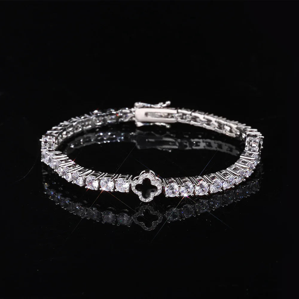 4mm S925 Sterling Silver Color Enamel Clover Bracelet | Iced Out Tennis Chain | Custom Rapper Iced Out Chain Style | Caratix - CaratixJewelry