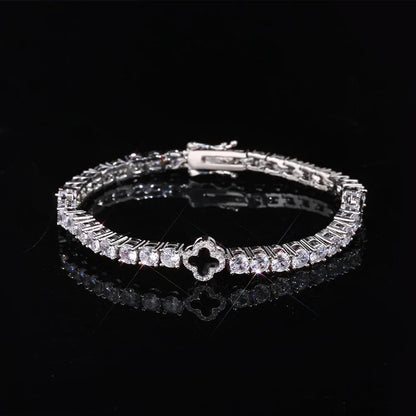 4mm S925 Sterling Silver Color Enamel Clover Bracelet | Iced Out Tennis Chain | Custom Rapper Iced Out Chain Style | Caratix - CaratixJewelry