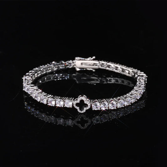S925 Sterling Silver Moissanite Clover Bracelet | Color Enamel Tennis Chain | Tester Passed Rapper Chain Style | Caratix - CaratixJewelry