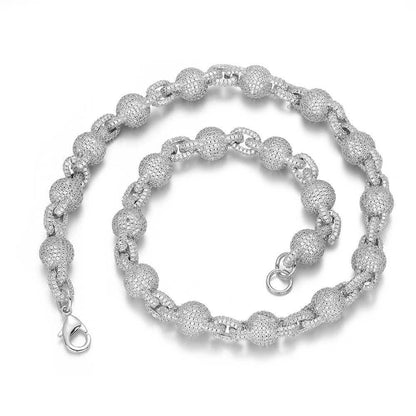 Moissanite Bubble Bead Chain Necklace for Men – S925 Sterling Silver Luxury Hip Hop Jewelry - CaratixJewelry