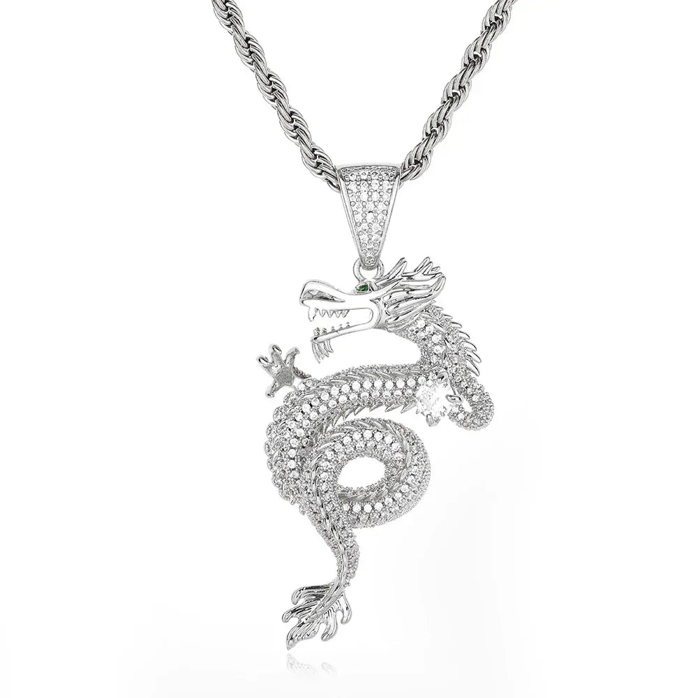 Zodiac Dragon Iced Out Pendant Zircon Necklace for Men | Caratix Jewelry - CaratixJewelry