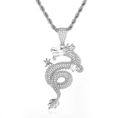 Zodiac Dragon Iced Out Pendant Zircon Necklace for Men | Caratix Jewelry - CaratixJewelry