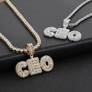Custom Iced-Out Letter & Number Pendant Necklace with Micro-Pave Zircon Stones for Men and Women | Caratix Jewelry - CaratixJewelry