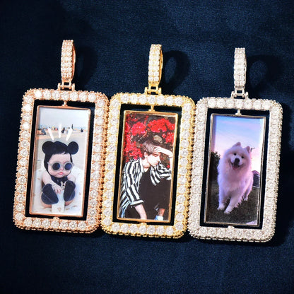 Spinning Photo Dog Tag Pendant | Iced Out CZ Custom Picture Hip Hop DIY Necklace - CaratixJewelry