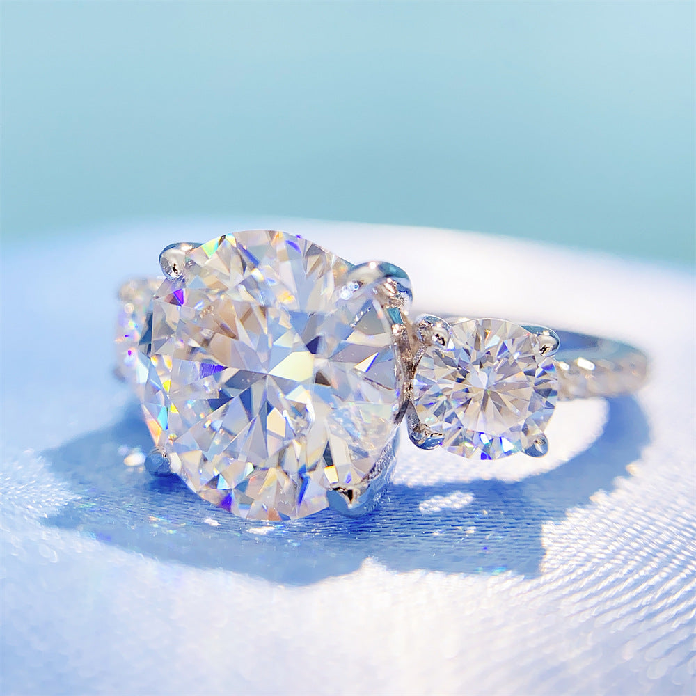 Large 4 Carat Moissanite Ring S925 Silver | 10mm D Color VVS1 Solitaire | Caratix