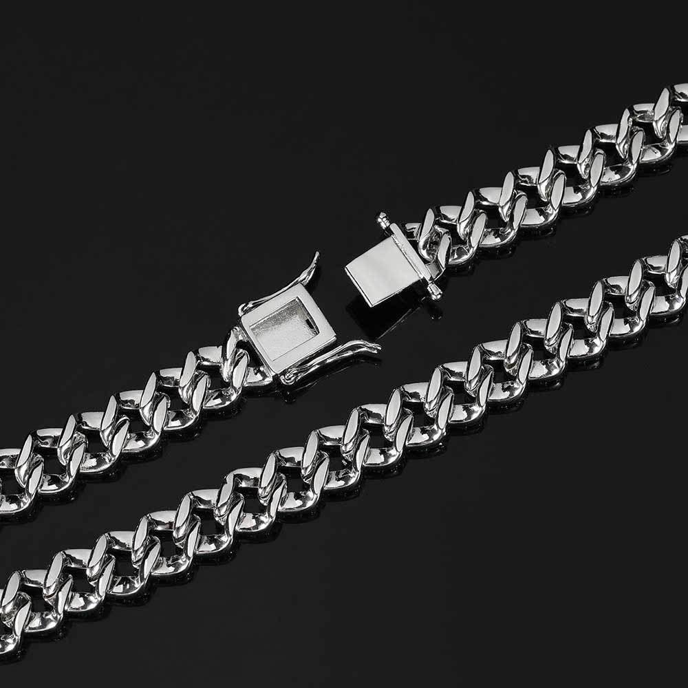 9mm Single Row Cuban Chain Necklace with Zircon Stones - CaratixJewelry