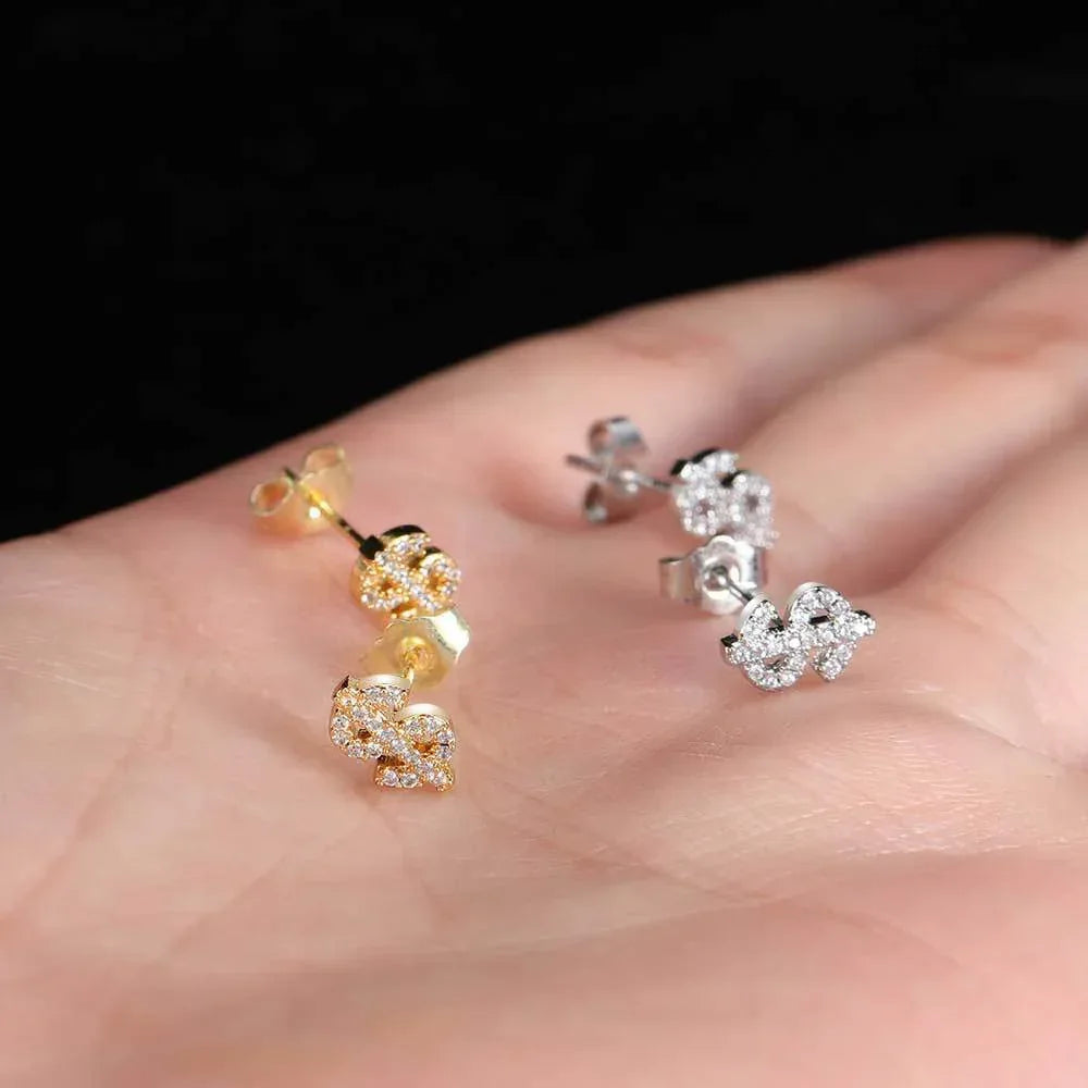 Hip Hop Dollar Sign Zircon Earrings for Men and Women | Simple Copper Earrings with Zircon Stones | Caratix Jewelry - CaratixJewelry