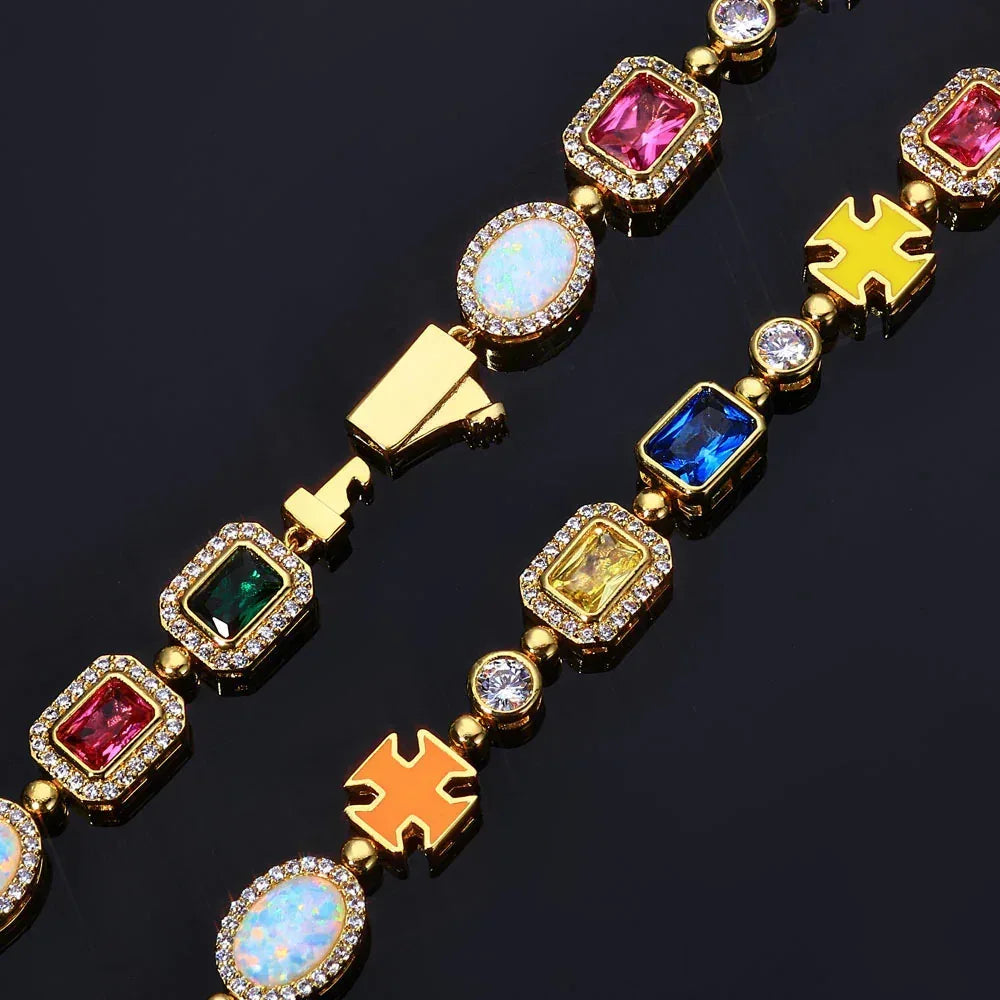Colorful Gemstone Necklace with Zircon for Men and Women | High-End Hip Hop Jewelry | Caratix Jewelry - CaratixJewelry