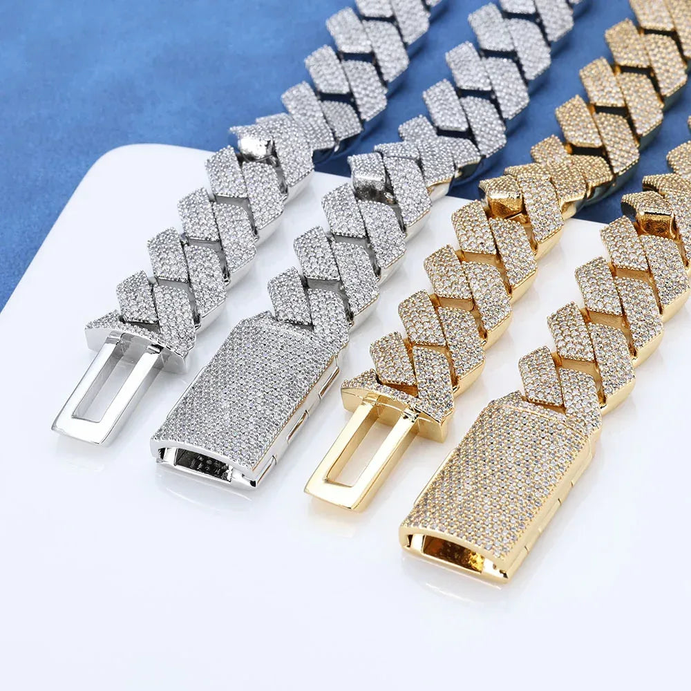 Hip Hop Jewelry 15mm S925 Silver Cuban Link Necklace – 4-Row CZ Pave, Custom Men’s Pendant | Caratix Jewelry - CaratixJewelry