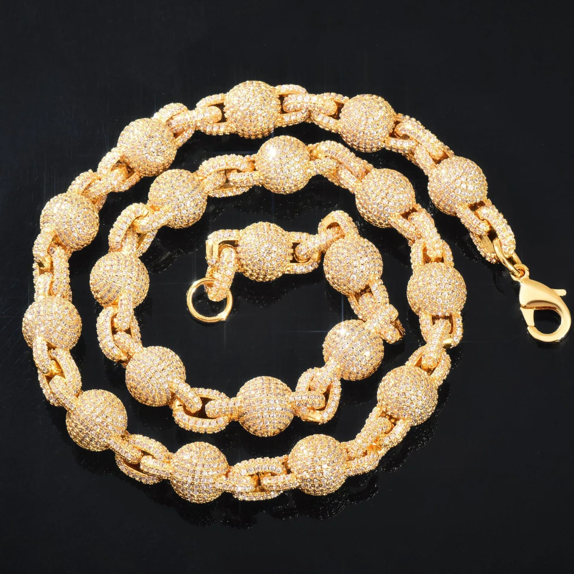 Iced Out Bead Ball Necklace with Copper & Zircon | Street Hip Hop Jewelry | Caratix Jewelry - CaratixJewelry
