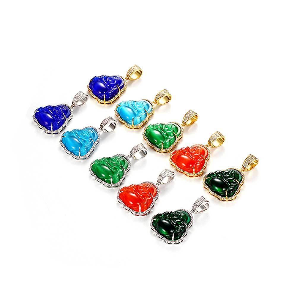 Custom Cat's Eye Stone Maitreya Buddha Pendant Necklace with Zircon Stones for Men and Women | Caratix Jewelry - CaratixJewelry