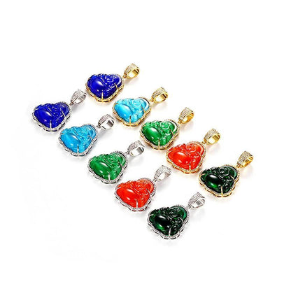 Custom Cat's Eye Stone Maitreya Buddha Pendant Necklace with Zircon Stones for Men and Women | Caratix Jewelry - CaratixJewelry