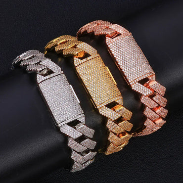 15mm Four Row Iced-Out Cuban Link Bracelet - CaratixJewelry