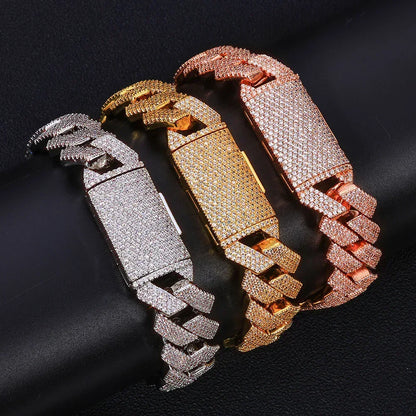 Custom 15mm 4 Row Rhombus Cuban Link Chain Bracelet | Caratix - CaratixJewelry