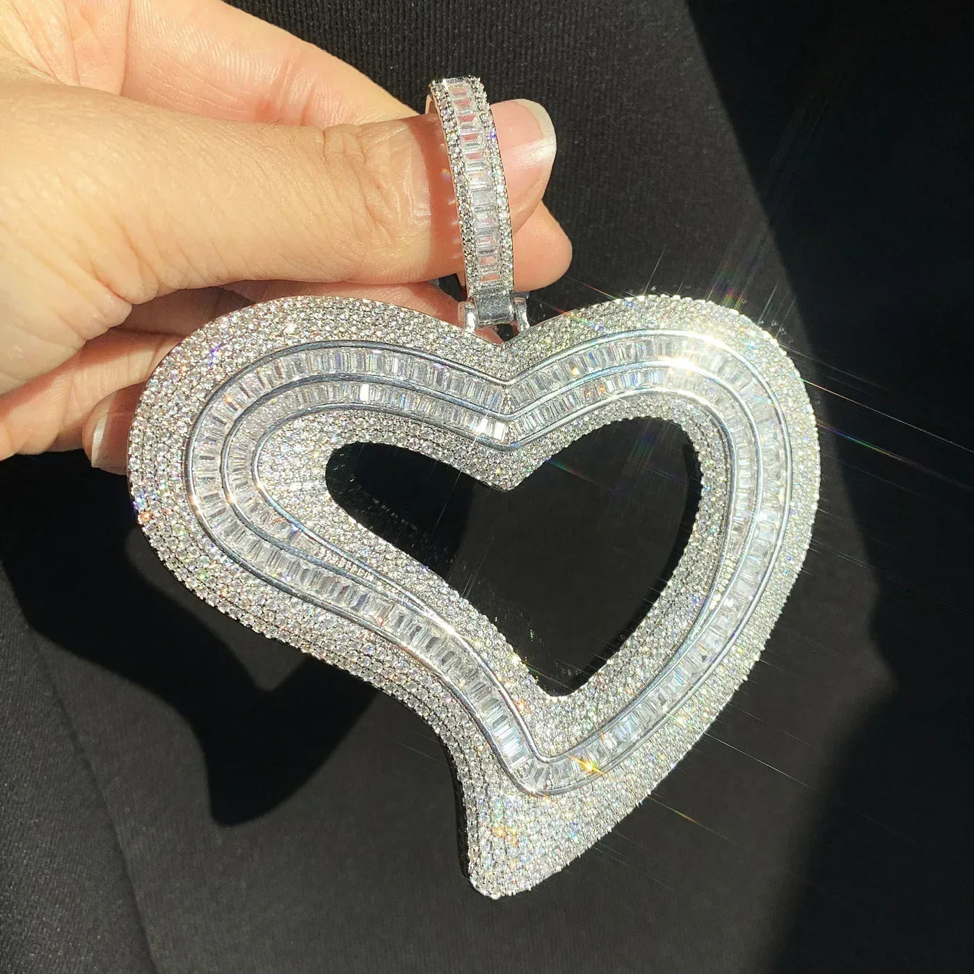 Large Hollow Heart Pendant Necklace | CZ Hip Hop Minimalist Fashion Jewelry - CaratixJewelry