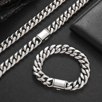 Stainless Steel Titanium Cuban Link Bracelet Polished Round Finish for Men | Caratix Jewelry - CaratixJewelry