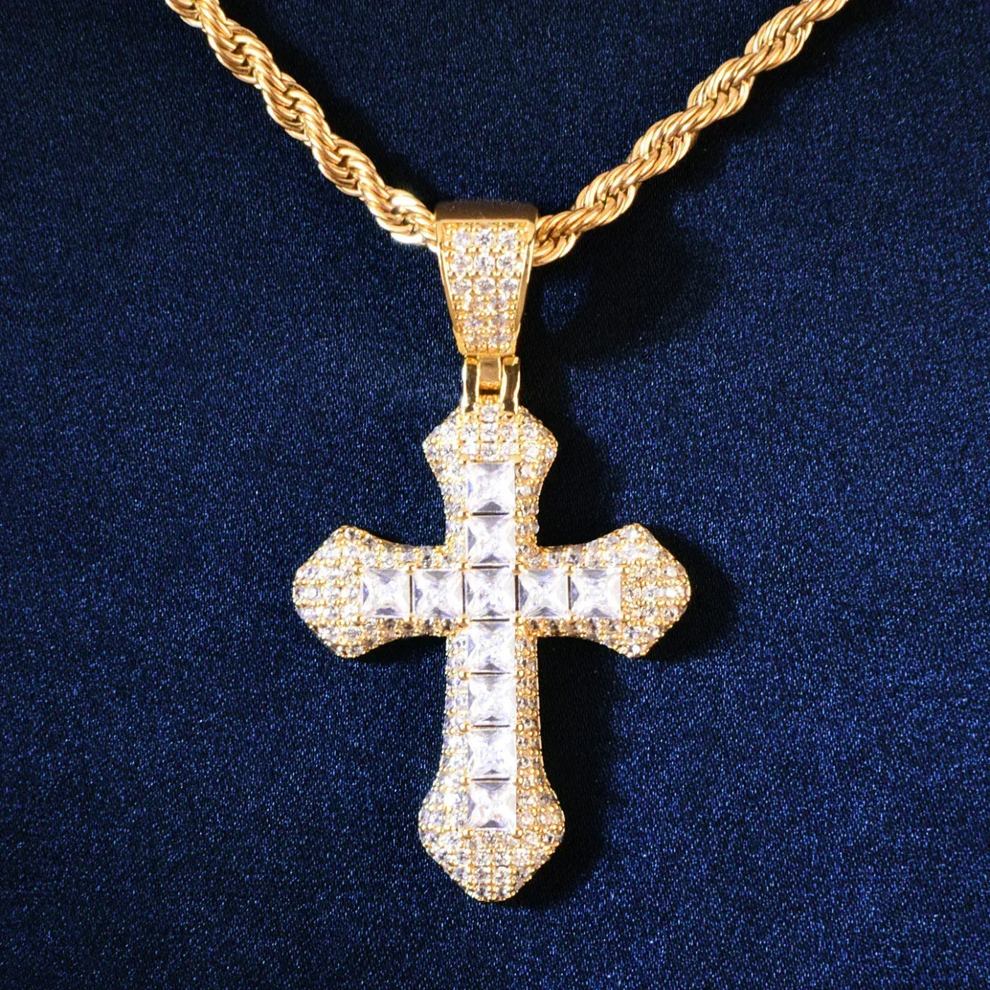 Large Cross Pendant Necklace | CZ Iced Out Hip Hop Chain - CaratixJewelry