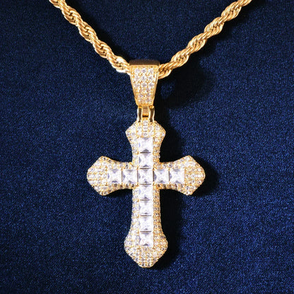 Large Cross Pendant Necklace | CZ Iced Out Hip Hop Chain - CaratixJewelry