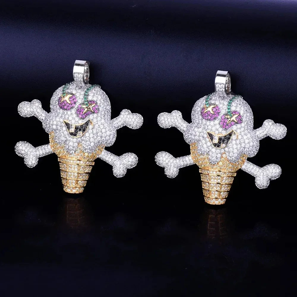 Luxury Iced Out Skull Ice Cream Pendant for Men | Hip Hop Pave CZ Jewelry | Trendy Copper Zircon Skull Necklace | Streetwear Ice | Caratix - CaratixJewelry