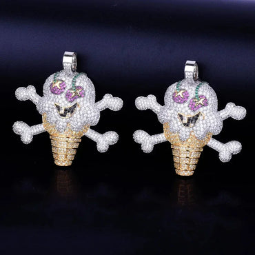 Luxury Iced Out Skull Ice Cream Pendant for Men | Hip Hop Pave CZ Jewelry | Trendy Copper Zircon Skull Necklace | Streetwear Ice | Caratix - CaratixJewelry