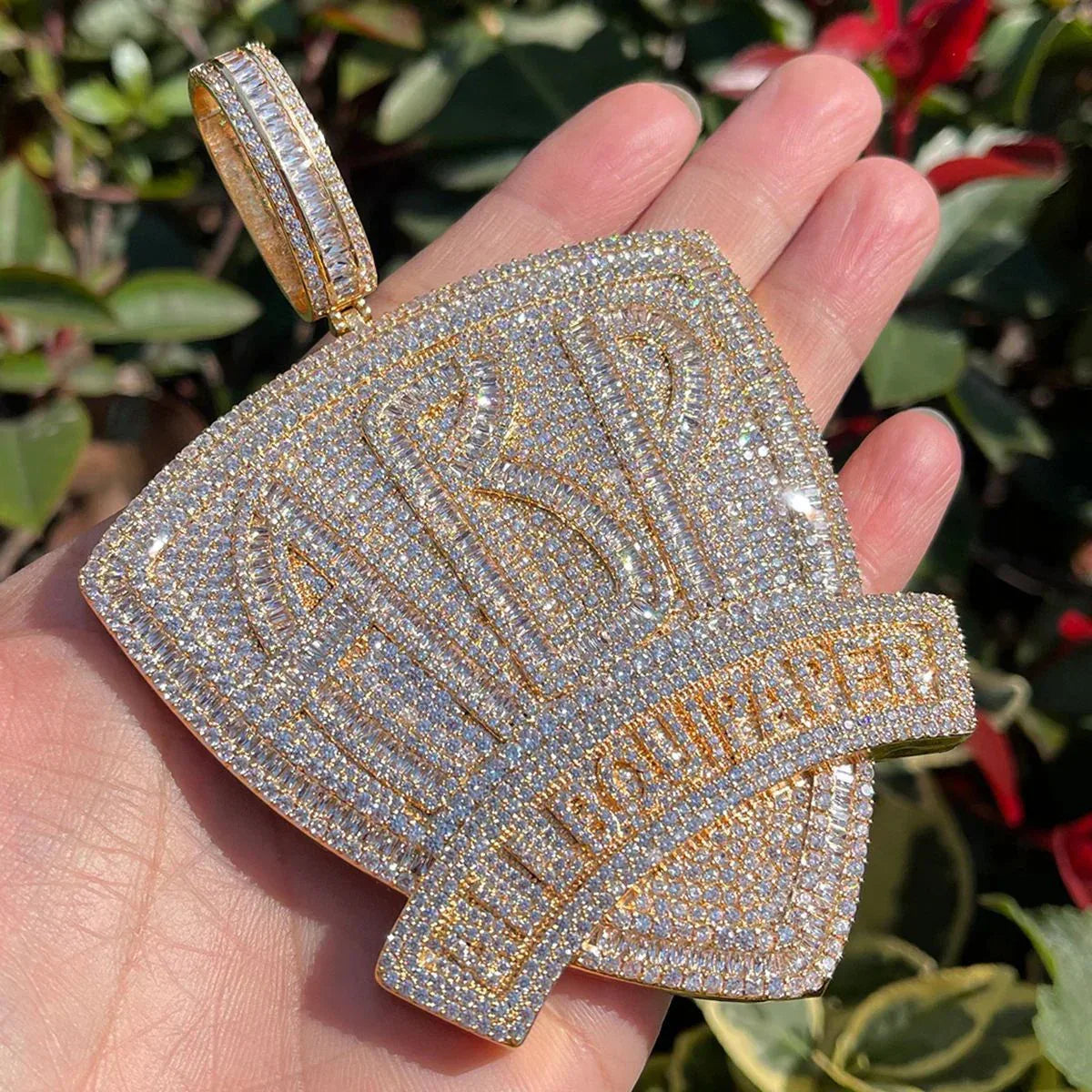 Iced Out "All Bout Paper" Letter Pendant | Men's Hip Hop Motto Necklace Caratix - CaratixJewelry
