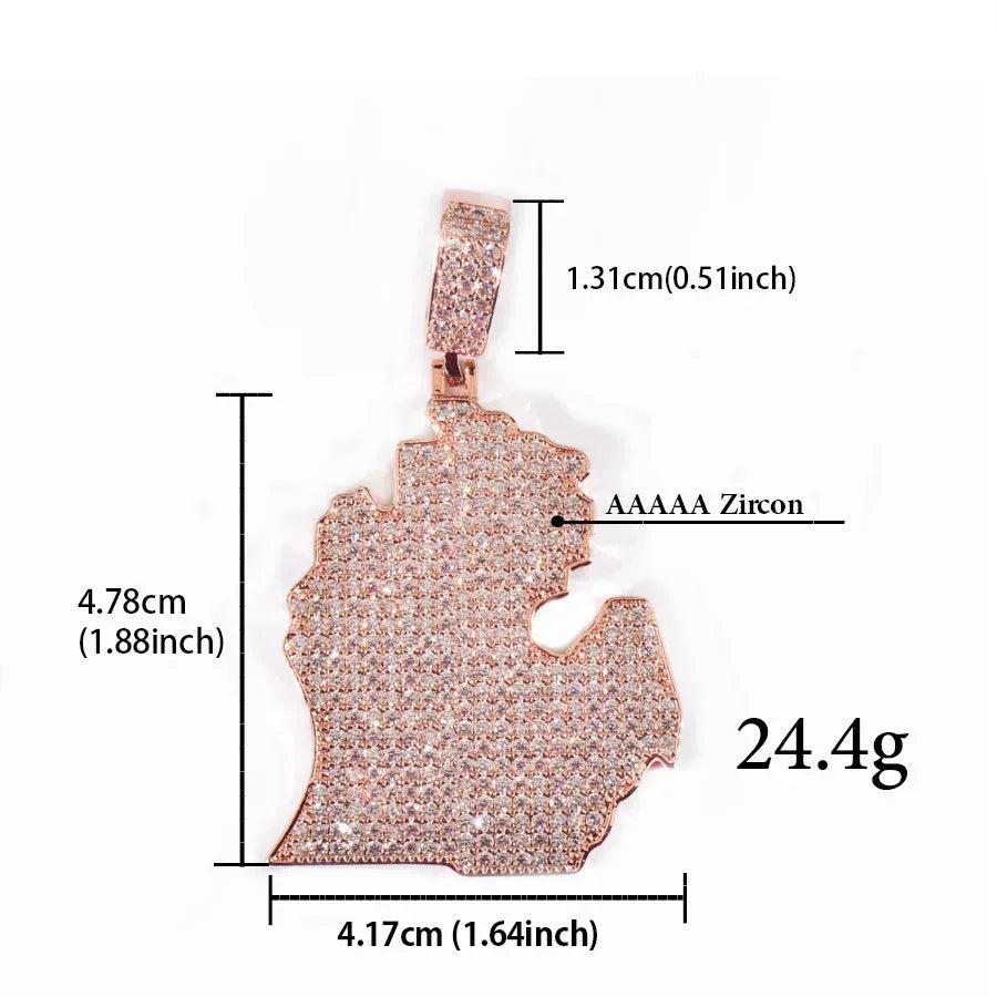 Iced Out North America Map Pendant Necklace – Hip Hop CZ Copper Jewelry - CaratixJewelry