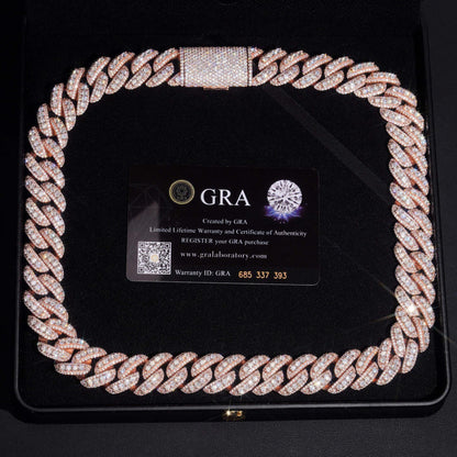 18mm Rose Gold Crescent Cuban Link Chain – Iced-Out Moissanite Hip Hop Men’s Necklace in 925 Sterling Silver - CaratixJewelry
